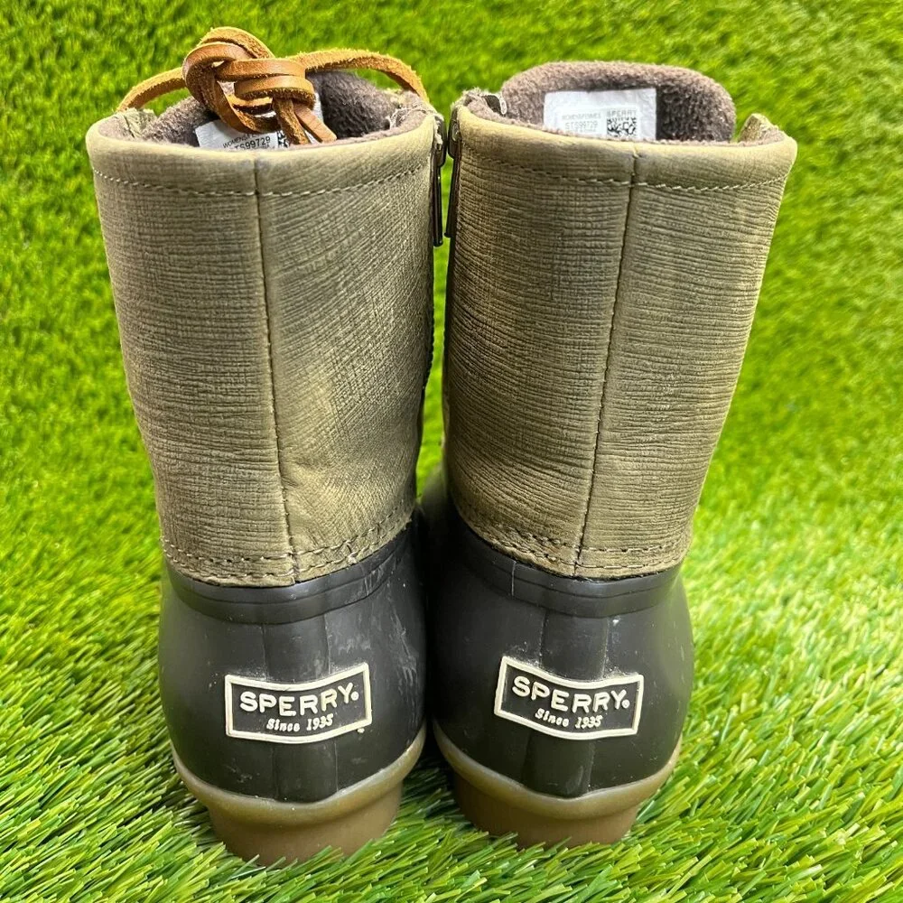 Sperry Saltwater Womens Size 7 Brown Green Classic Outdoor Waterproof Duck Boots